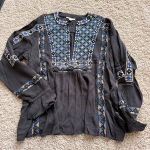 Elegant Black and Blue Embroidered Blouse
